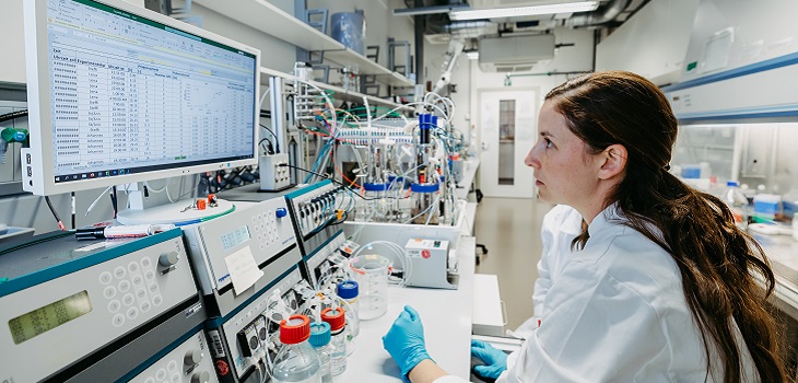 Scientist is working on the computer in a laboratory